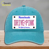 Drive Pink Massachusetts Novelty License Plate Hat Unconstructed Cotton / Lake Blue