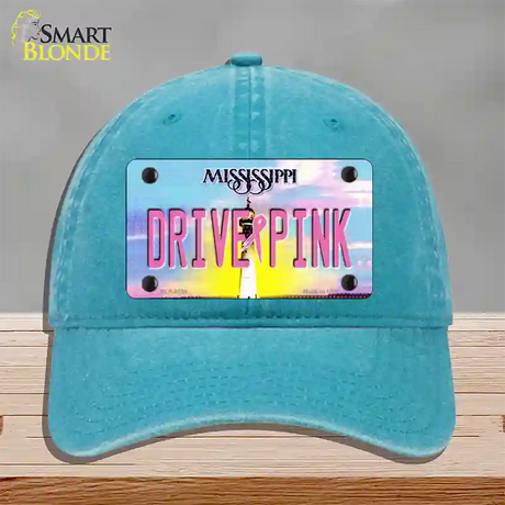 Drive Pink Mississippi Novelty License Plate Hat Unconstructed Cotton / Lake Blue