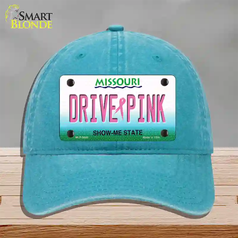 Drive Pink Missouri Novelty License Plate Hat Unconstructed Cotton / Lake Blue