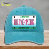 Drive Pink Missouri Novelty License Plate Hat Unconstructed Cotton / Lake Blue