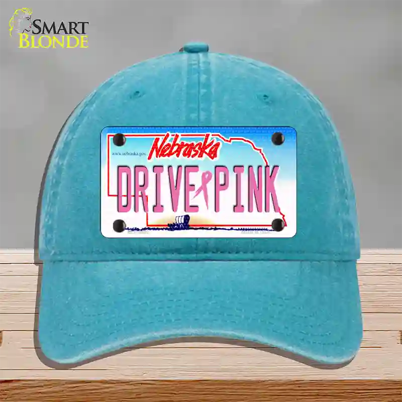 Drive Pink Nebraska Novelty License Plate Hat Unconstructed Cotton / Lake Blue