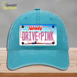 Drive Pink Nebraska Novelty License Plate Hat Unconstructed Cotton / Lake Blue