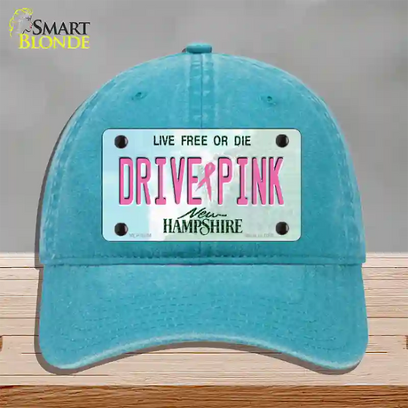 Drive Pink New Hampshire Novelty License Plate Hat Unconstructed Cotton / Lake Blue