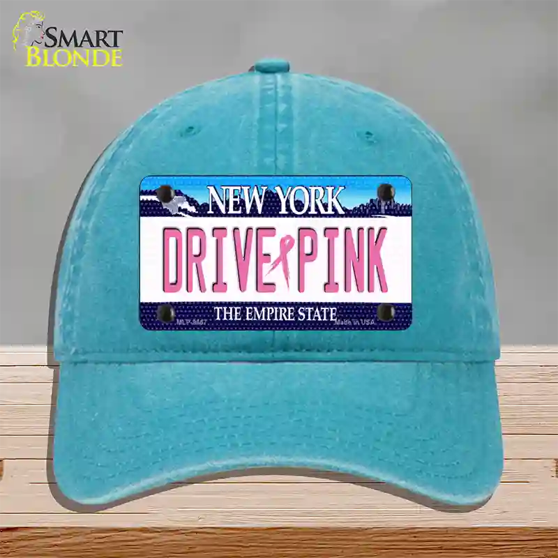 Drive Pink New York Novelty License Plate Hat Unconstructed Cotton / Lake Blue