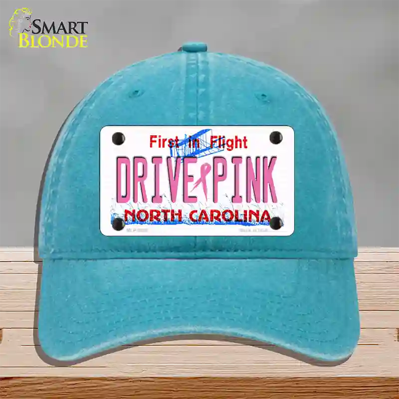 Drive Pink North Carolina Novelty License Plate Hat Unconstructed Cotton / Lake Blue