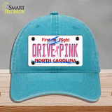 Drive Pink North Carolina Novelty License Plate Hat Unconstructed Cotton / Lake Blue