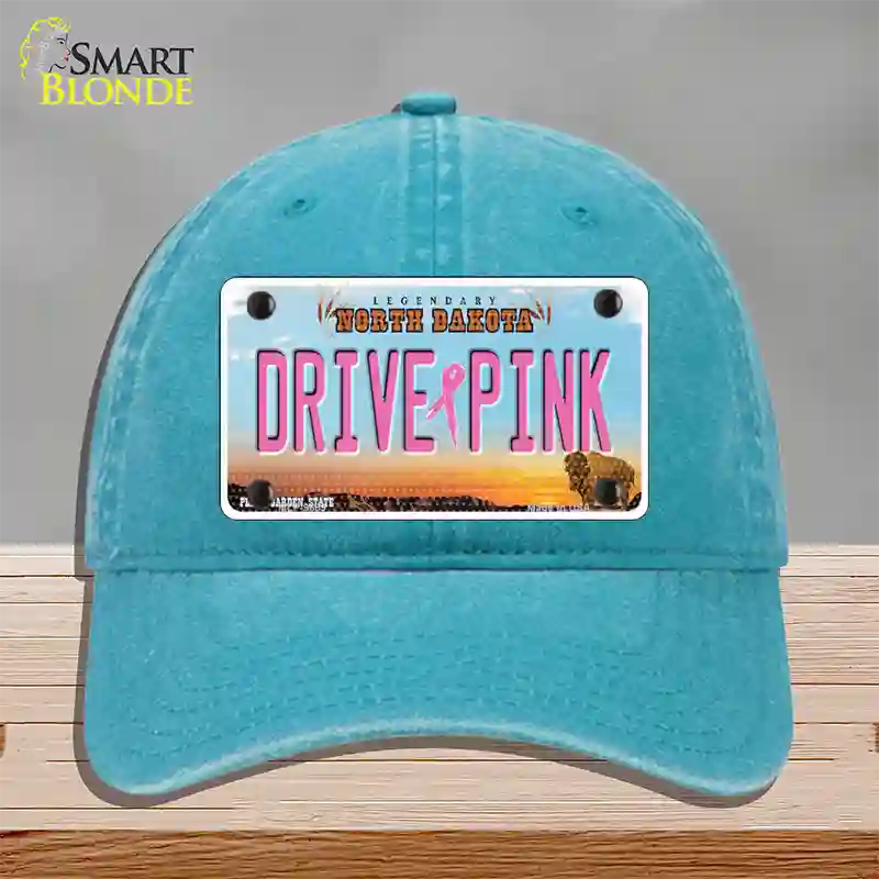 Drive Pink North Dakota Novelty License Plate Hat Unconstructed Cotton / Lake Blue