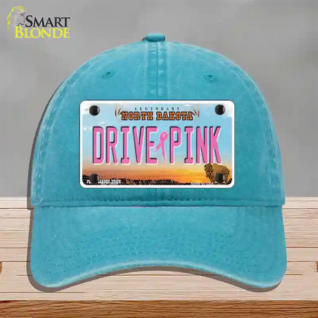 Drive Pink North Dakota Novelty License Plate Hat Unconstructed Cotton / Lake Blue