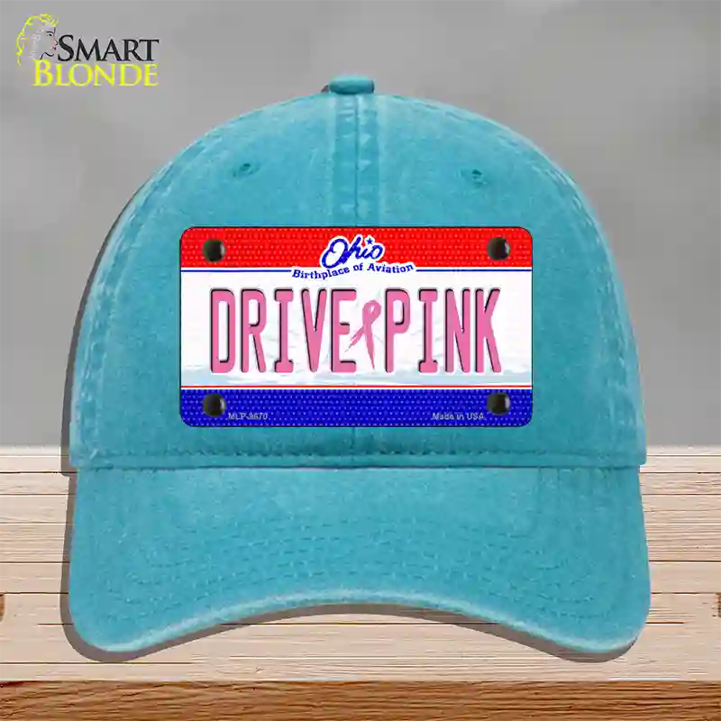 Drive Pink Ohio Novelty License Plate Hat Unconstructed Cotton / Lake Blue