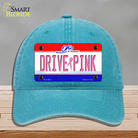 Drive Pink Ohio Novelty License Plate Hat Unconstructed Cotton / Lake Blue