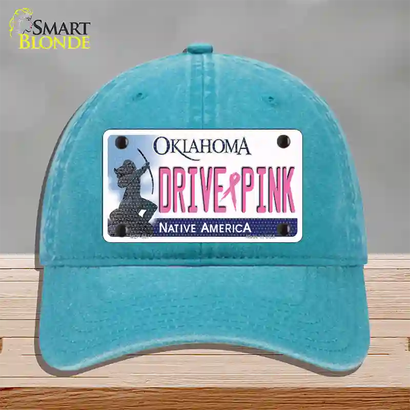 Drive Pink Oklahoma Novelty License Plate Hat Unconstructed Cotton / Lake Blue