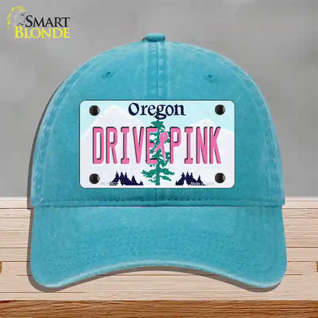 Drive Pink Oregon Novelty License Plate Hat Unconstructed Cotton / Lake Blue