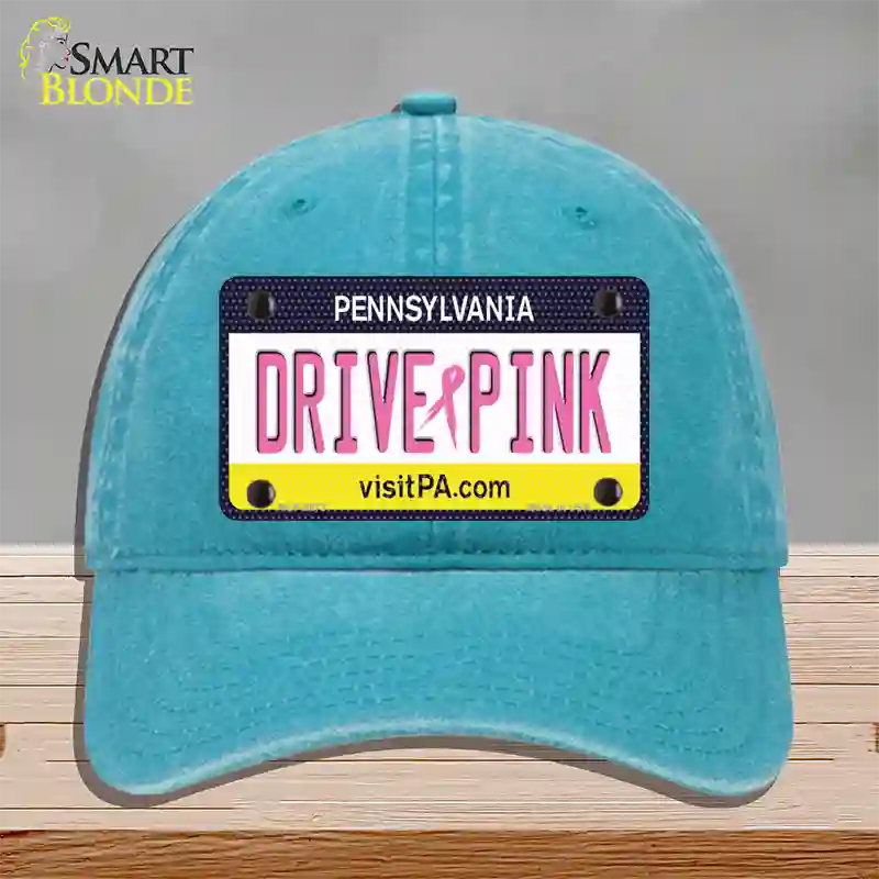 Drive Pink Pennsylvania Novelty License Plate Hat Unconstructed Cotton / Lake Blue