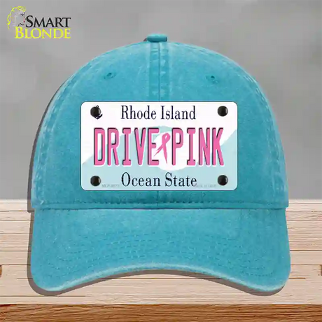 Drive Pink Rhode Island Novelty License Plate Hat Unconstructed Cotton / Lake Blue