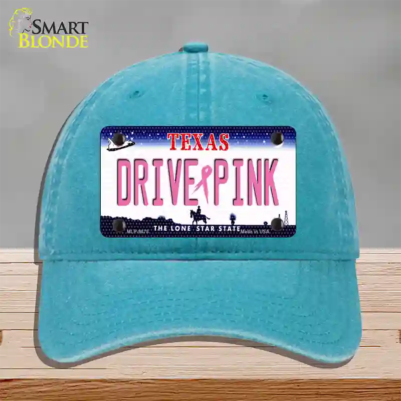 Drive Pink Texas Novelty License Plate Hat Unconstructed Cotton / Lake Blue