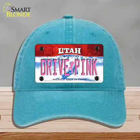 Drive Pink Utah Novelty License Plate Hat Unconstructed Cotton / Lake Blue