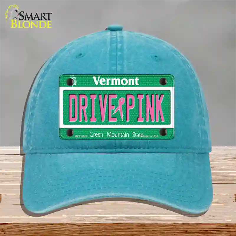 Drive Pink Vermont Novelty License Plate Hat Unconstructed Cotton / Lake Blue