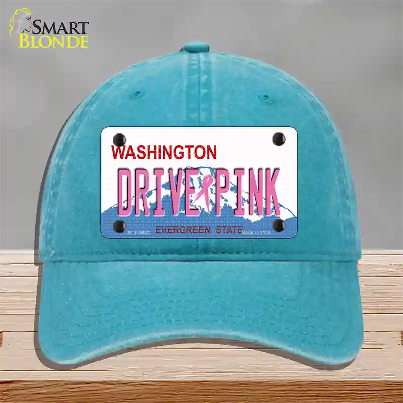 Drive Pink Washington Novelty License Plate Hat Unconstructed Cotton / Lake Blue