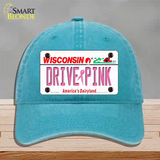 Drive Pink Wisconsin Novelty License Plate Hat Unconstructed Cotton / Lake Blue