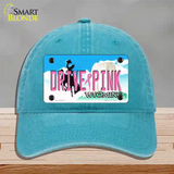 Drive Pink Wyoming Novelty License Plate Hat Unconstructed Cotton / Lake Blue