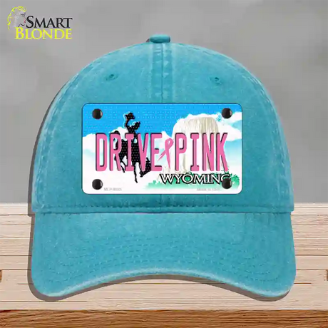 Drive Pink Wyoming Novelty License Plate Hat Unconstructed Cotton / Lake Blue