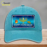 Happy Hanukkah Novelty License Plate Hat Unconstructed Cotton / Lake Blue