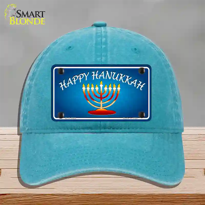 Hanukkah Novelty License Plate Hat Unconstructed Cotton / Lake Blue