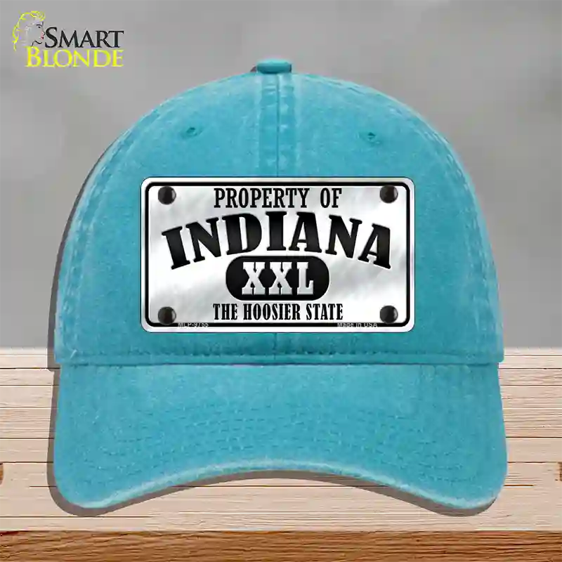 Property Of Indiana Novelty License Plate Hat Unconstructed Cotton / Lake Blue