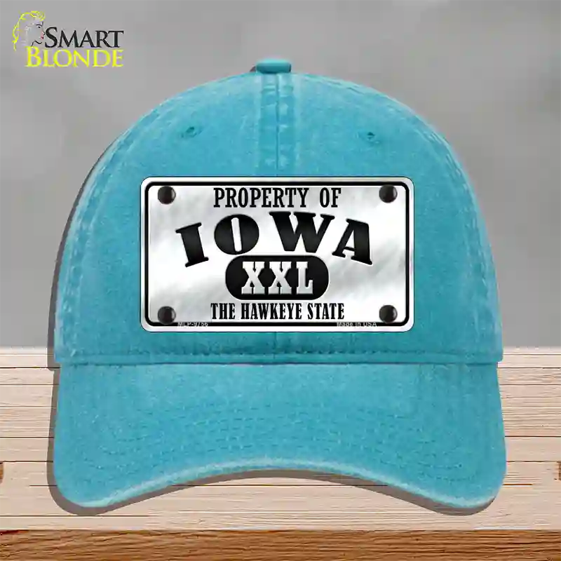 Property Of Iowa Novelty License Plate Hat Unconstructed Cotton / Lake Blue