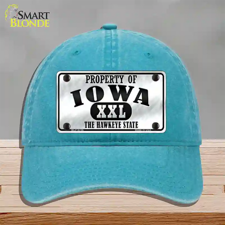 Property Of Iowa Novelty License Plate Hat Unconstructed Cotton / Lake Blue