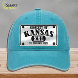 Property Of Kansas Novelty License Plate Hat Unconstructed Cotton / Lake Blue