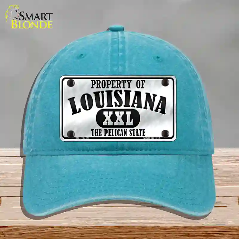 Property Of Louisiana Novelty License Plate Hat Unconstructed Cotton / Lake Blue