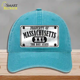 Property Of Massachusetts Novelty License Plate Hat Unconstructed Cotton / Lake Blue