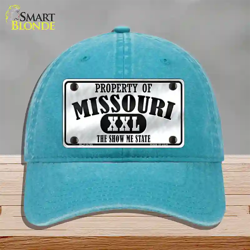 Property Of Missouri Novelty License Plate Hat Unconstructed Cotton / Lake Blue