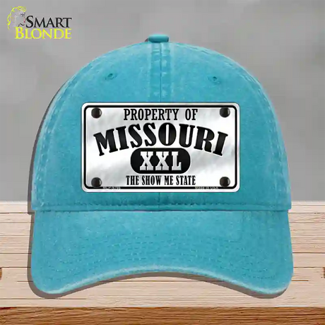 Property Of Missouri Novelty License Plate Hat Unconstructed Cotton / Lake Blue