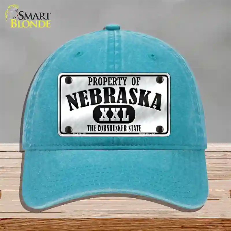 Property Of Nebraska Novelty License Plate Hat Unconstructed Cotton / Lake Blue