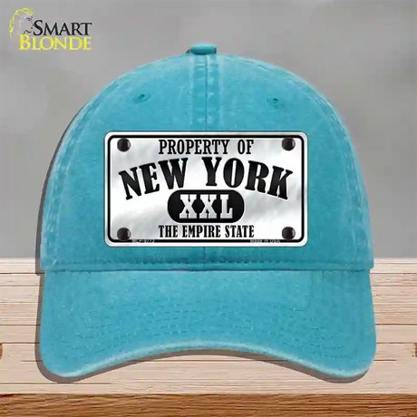 Property Of New York Novelty License Plate Hat Unconstructed Cotton / Lake Blue