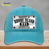 Property Of Rhode Island Novelty License Plate Hat Unconstructed Cotton / Lake Blue