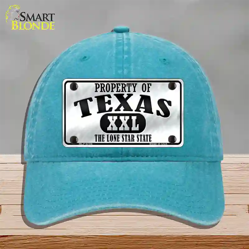 Property Of Texas Novelty License Plate Hat Unconstructed Cotton / Lake Blue