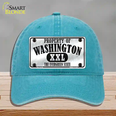 Property Of Washington Novelty License Plate Hat Unconstructed Cotton / Lake Blue