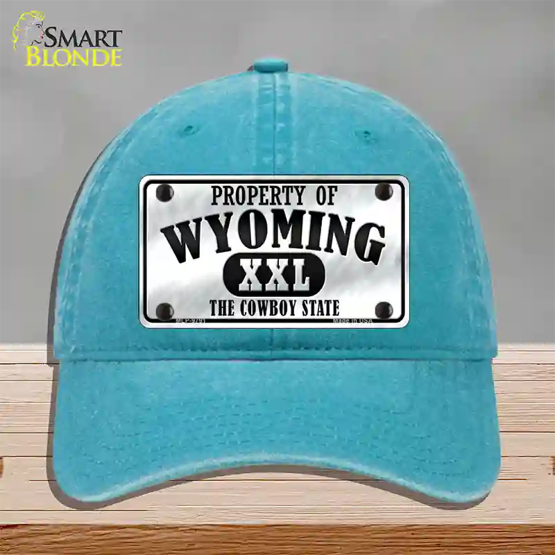 Property Of Wyoming Novelty License Plate Hat Unconstructed Cotton / Lake Blue