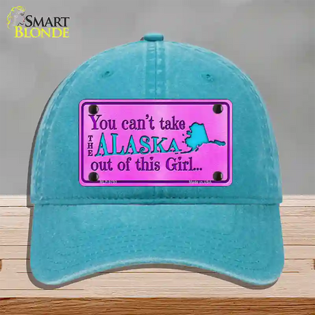 Alaska Girl Novelty License Plate Hat Unconstructed Cotton / Lake Blue