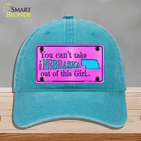 Nebraska Girl Pink Novelty License Plate Hat Unconstructed Cotton / Lake Blue