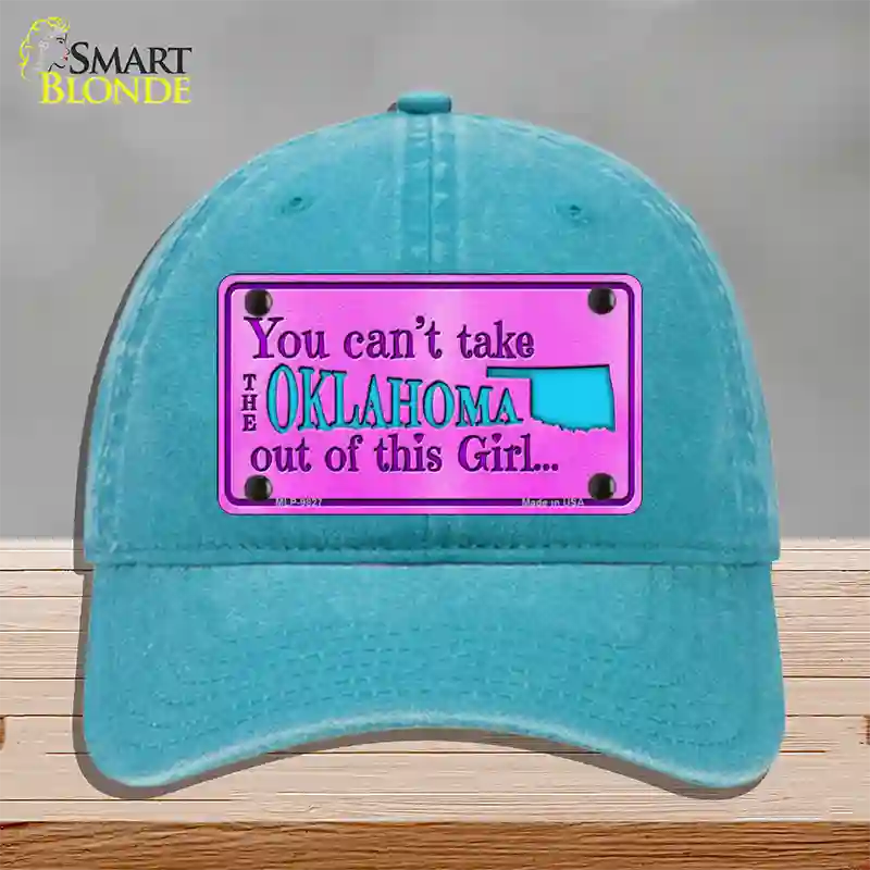 Oklahoma Girl Pink Novelty License Plate Hat Unconstructed Cotton / Lake Blue