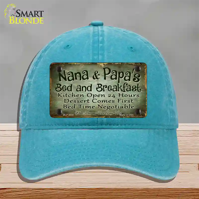 Nana And Papas Bed And Breakfast Novelty License Plate Hat Unconstructed Cotton / Lake Blue