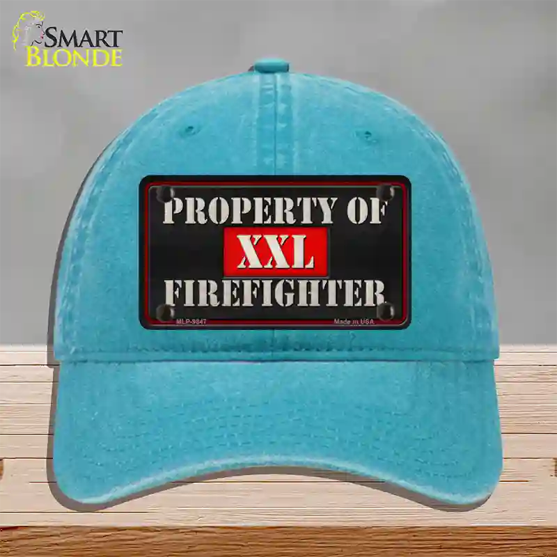 Property Of Firefighter Novelty License Plate Hat Unconstructed Cotton / Lake Blue