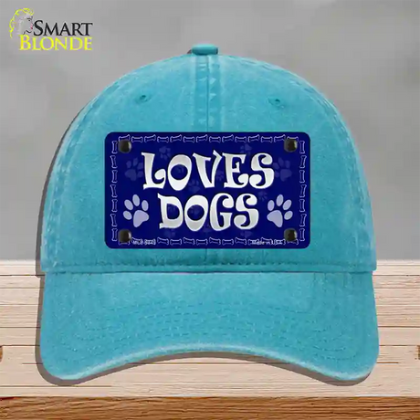 Loves Dogs Novelty License Plate Hat Unconstructed Cotton / Lake Blue