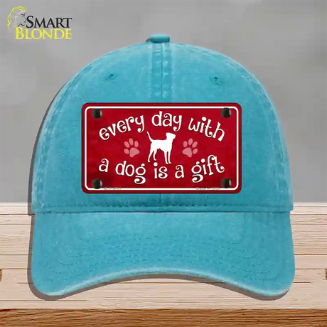 Dog Is A Gift Novelty License Plate Hat Unconstructed Cotton / Lake Blue