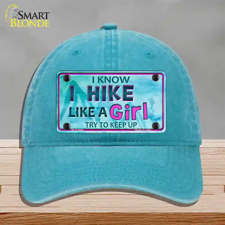 Hike Like A Girl Novelty License Plate Hat Unconstructed Cotton / Lake Blue