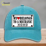 Heart Belongs To Mechanic Novelty License Plate Hat Unconstructed Cotton / Lake Blue